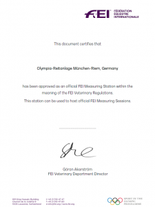 Zertifikat FEI Pony Messplatz